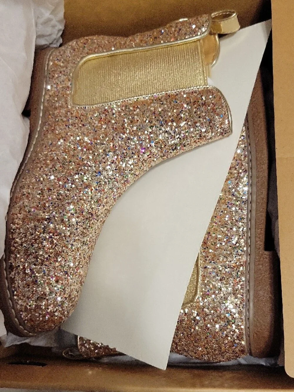 Crewcuts Girls' Glitter Chelsea Boots - Multi Gold Sparkle Sz 2